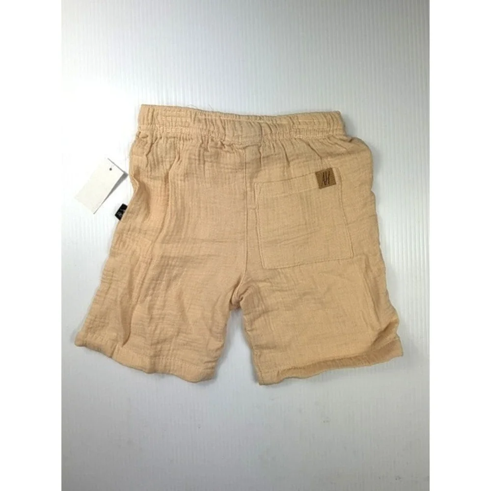American Hawk Boys 2 Piece Set 12M Apricot Gauze Cotton Shirt Shorts Outfit‎